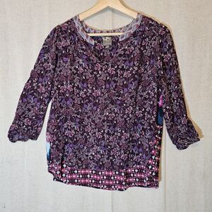 One September Purple Peasant Top Blue Magenta Fuchsia Floral Size XSP Petite